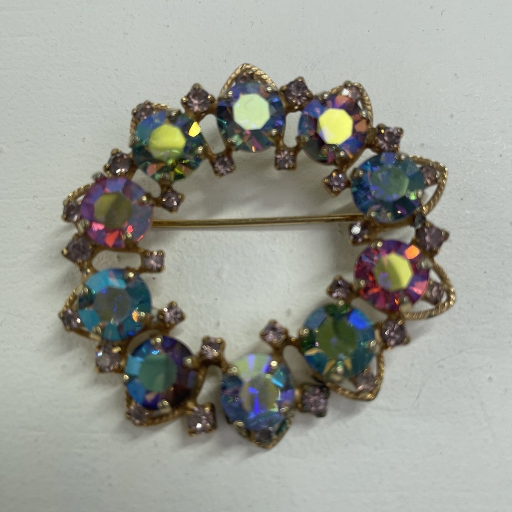 Vintage Joseph Warner Women's Brooch Rhinestone Flower 2" 1950s‎